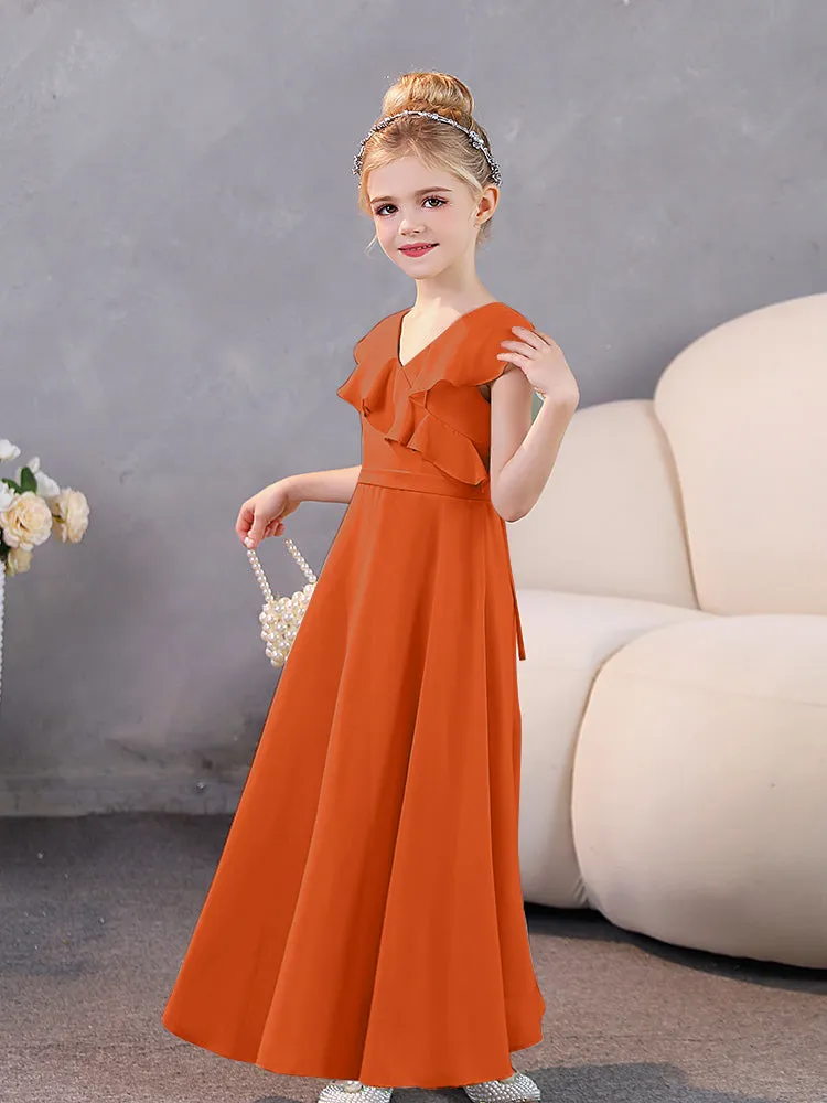 V-Neck Ruffles Chiffon Junior Bridesmaid Dresses