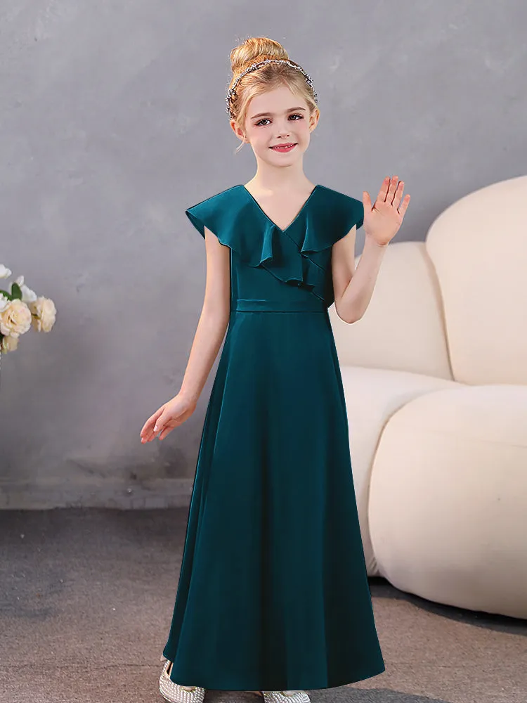 V-Neck Ruffles Chiffon Junior Bridesmaid Dresses