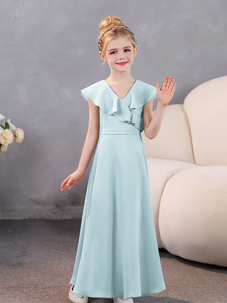 V-Neck Ruffles Chiffon Junior Bridesmaid Dresses