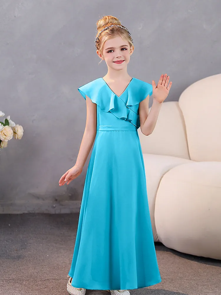 V-Neck Ruffles Chiffon Junior Bridesmaid Dresses