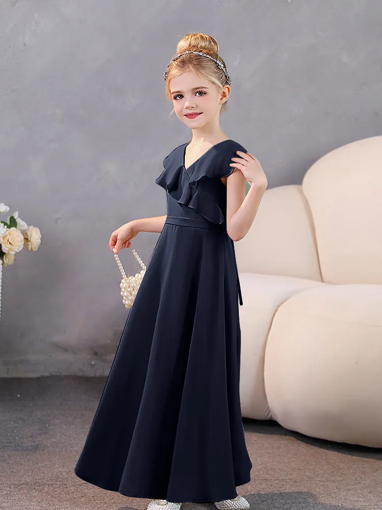 V-Neck Ruffles Chiffon Junior Bridesmaid Dresses
