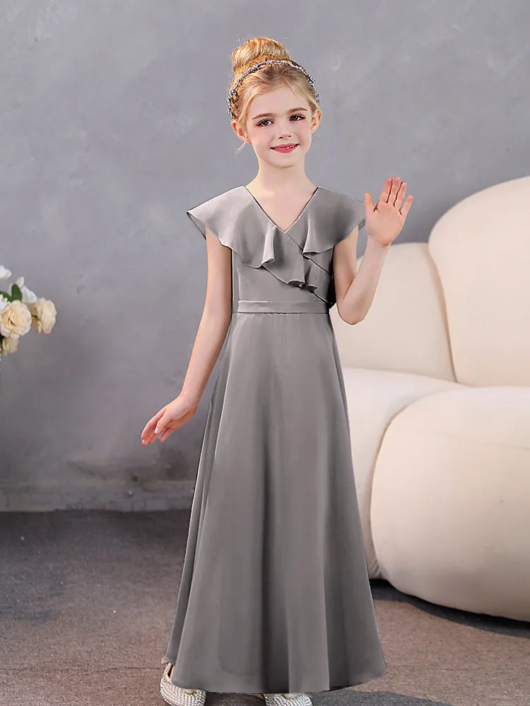 V-Neck Ruffles Chiffon Junior Bridesmaid Dresses