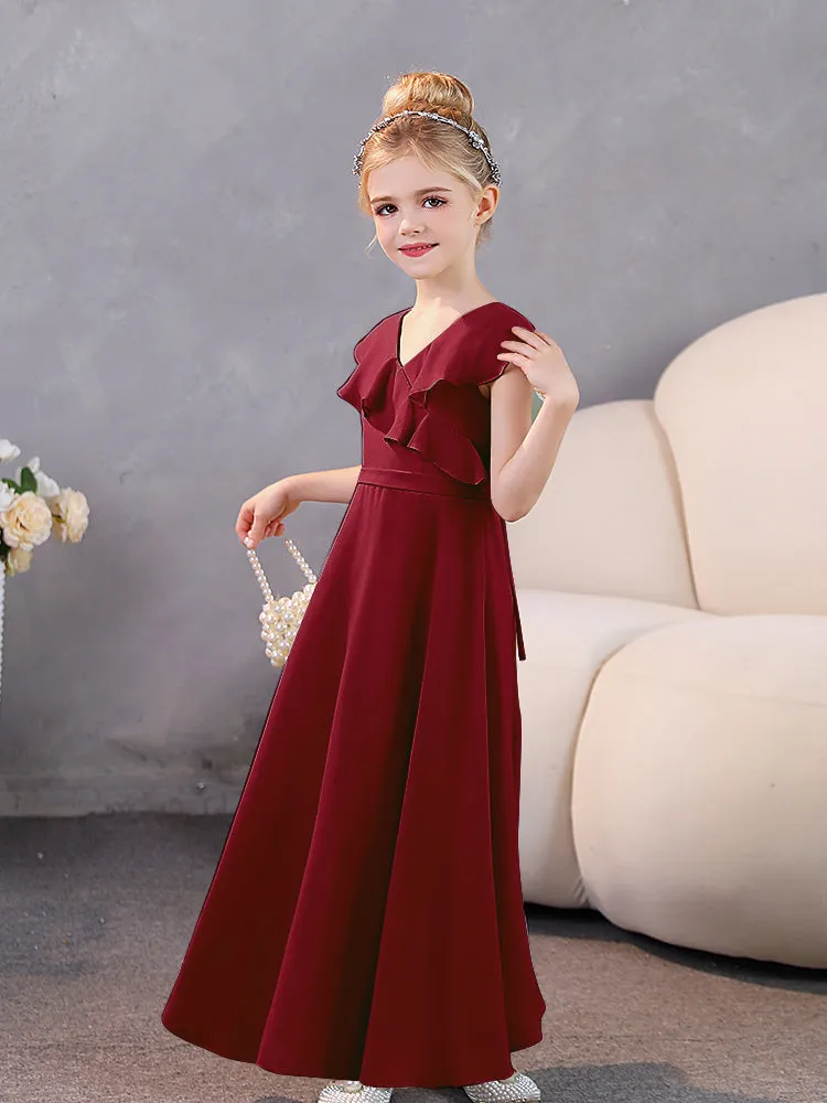 V-Neck Ruffles Chiffon Junior Bridesmaid Dresses