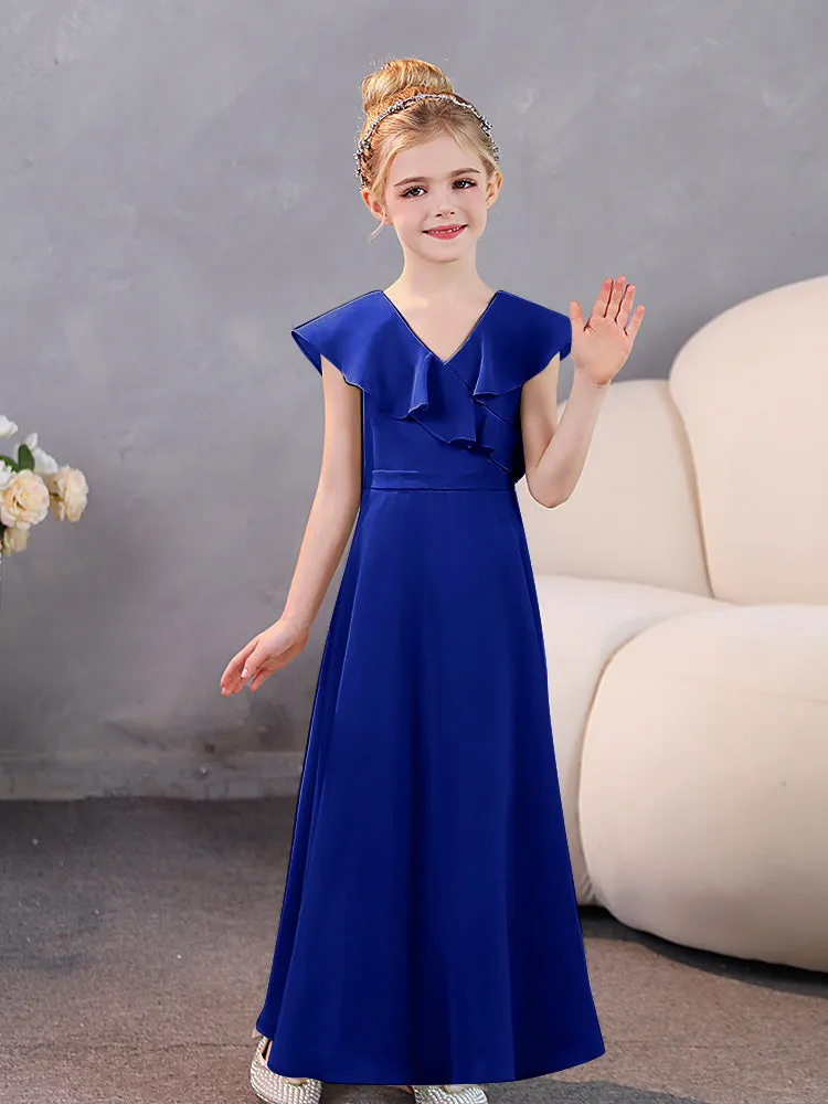 V-Neck Ruffles Chiffon Junior Bridesmaid Dresses