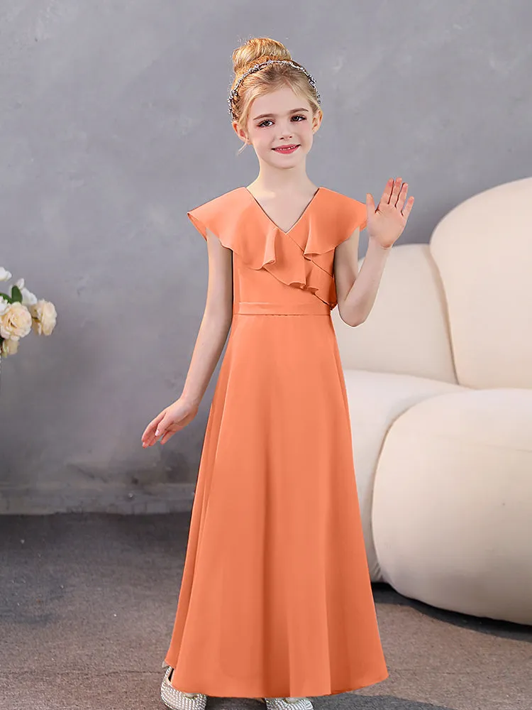 V-Neck Ruffles Chiffon Junior Bridesmaid Dresses