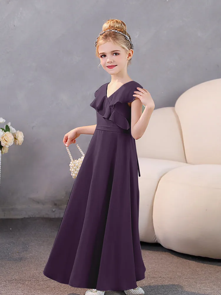 V-Neck Ruffles Chiffon Junior Bridesmaid Dresses