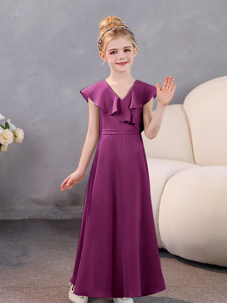V-Neck Ruffles Chiffon Junior Bridesmaid Dresses