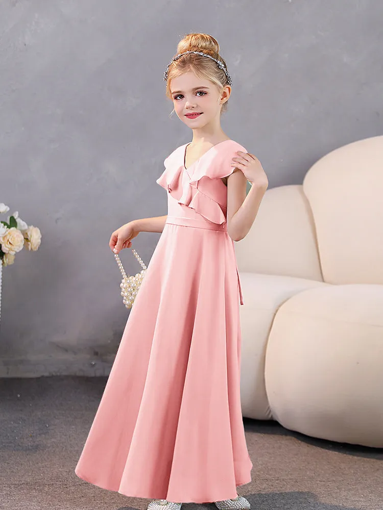 V-Neck Ruffles Chiffon Junior Bridesmaid Dresses