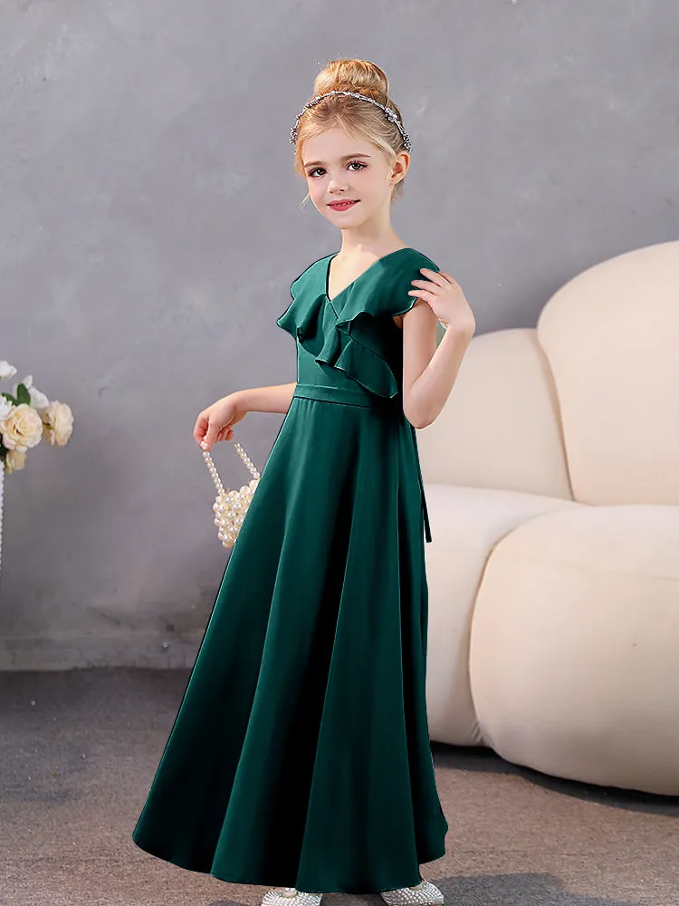 V-Neck Ruffles Chiffon Junior Bridesmaid Dresses