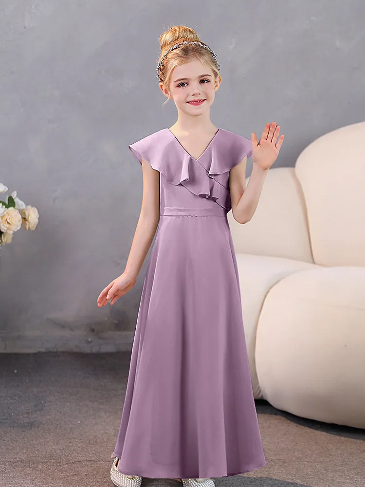 V-Neck Ruffles Chiffon Junior Bridesmaid Dresses