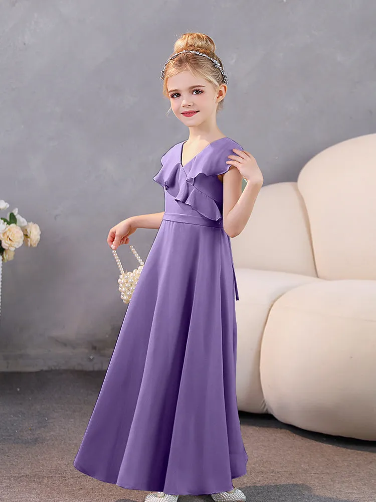 V-Neck Ruffles Chiffon Junior Bridesmaid Dresses