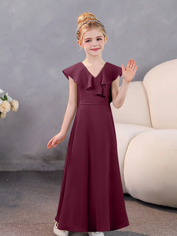 V-Neck Ruffles Chiffon Junior Bridesmaid Dresses