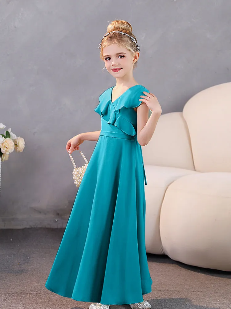 V-Neck Ruffles Chiffon Junior Bridesmaid Dresses
