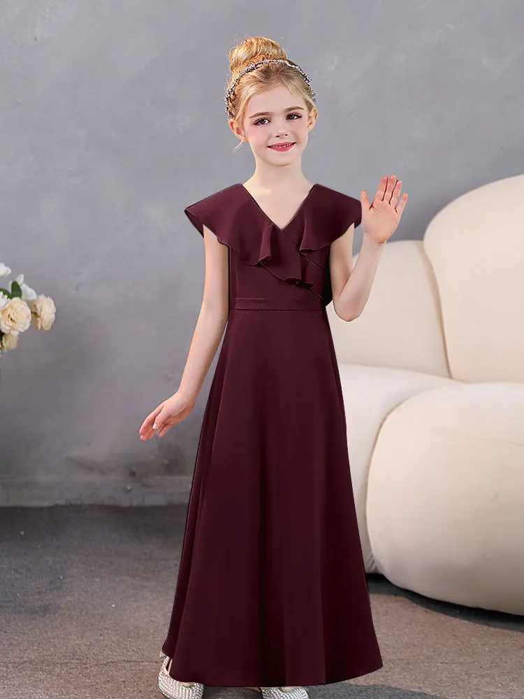 V-Neck Ruffles Chiffon Junior Bridesmaid Dresses
