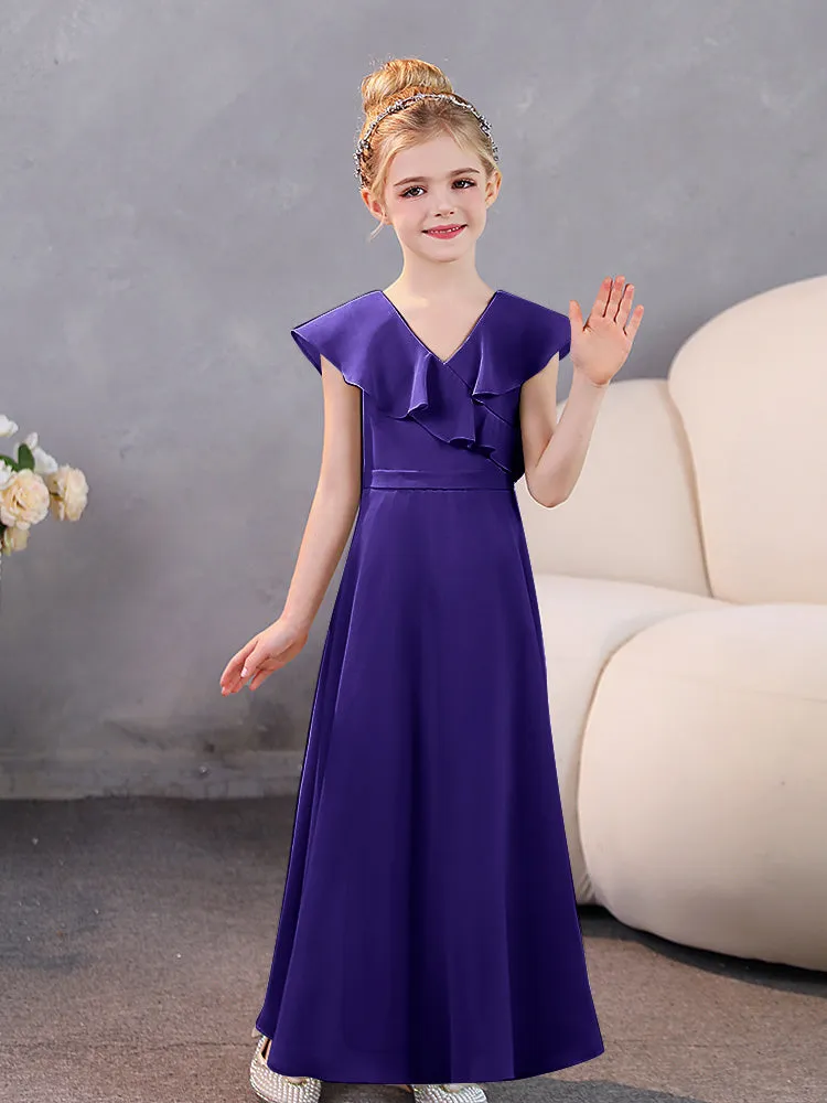 V-Neck Ruffles Chiffon Junior Bridesmaid Dresses