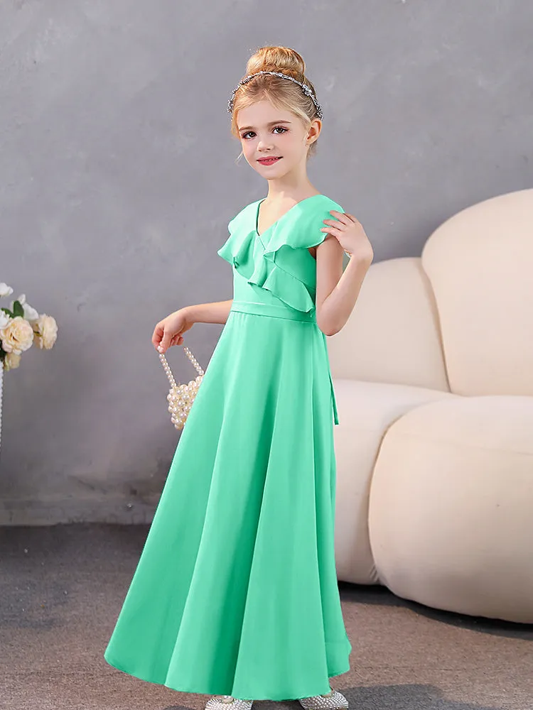 V-Neck Ruffles Chiffon Junior Bridesmaid Dresses