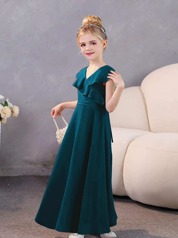V-Neck Ruffles Chiffon Junior Bridesmaid Dresses