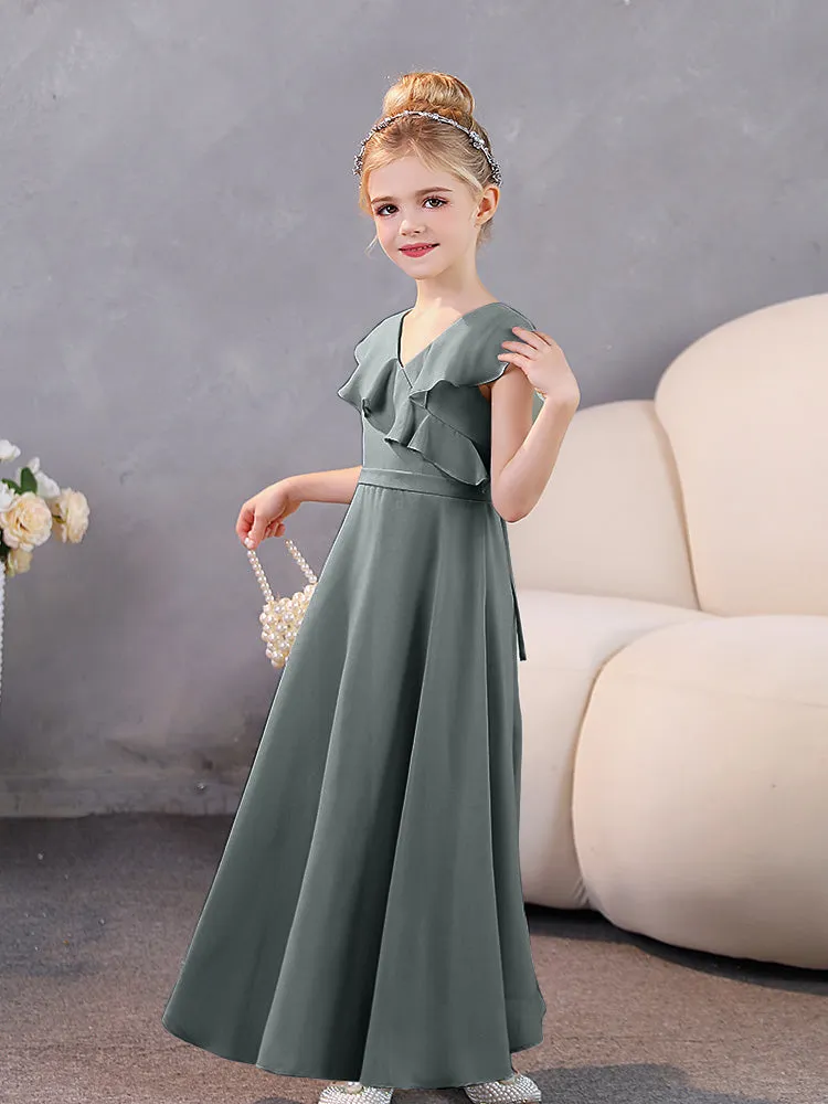 V-Neck Ruffles Chiffon Junior Bridesmaid Dresses