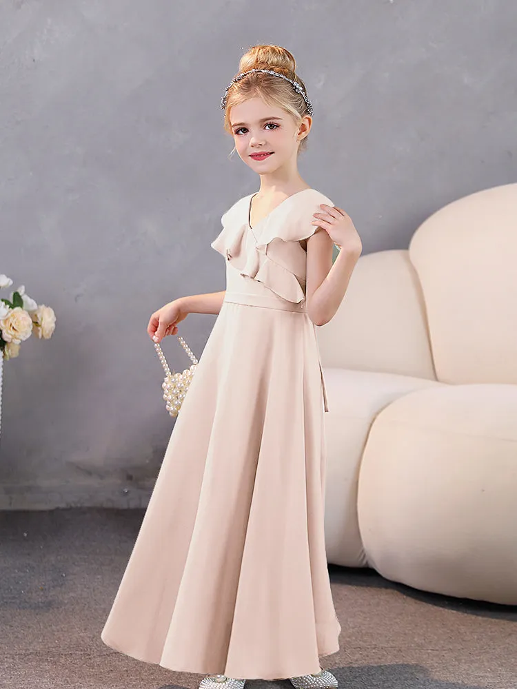 V-Neck Ruffles Chiffon Junior Bridesmaid Dresses
