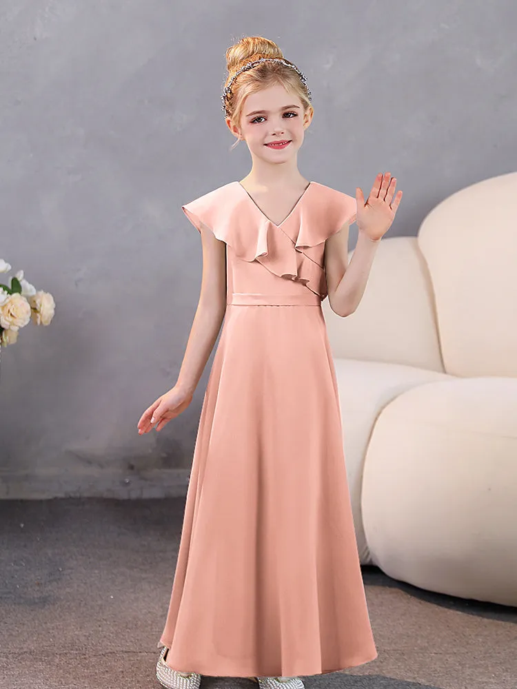 V-Neck Ruffles Chiffon Junior Bridesmaid Dresses