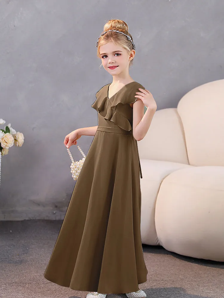 V-Neck Ruffles Chiffon Junior Bridesmaid Dresses