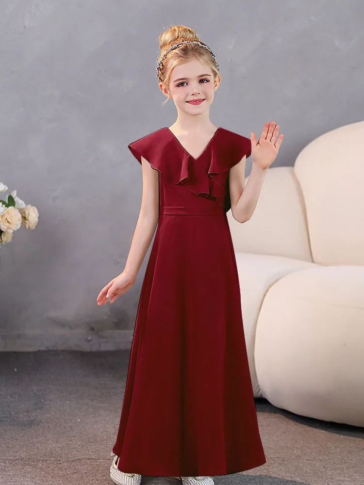 V-Neck Ruffles Chiffon Junior Bridesmaid Dresses