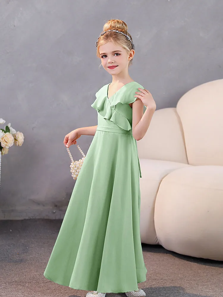 V-Neck Ruffles Chiffon Junior Bridesmaid Dresses