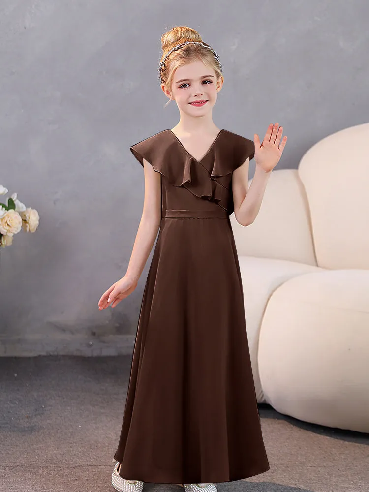 V-Neck Ruffles Chiffon Junior Bridesmaid Dresses