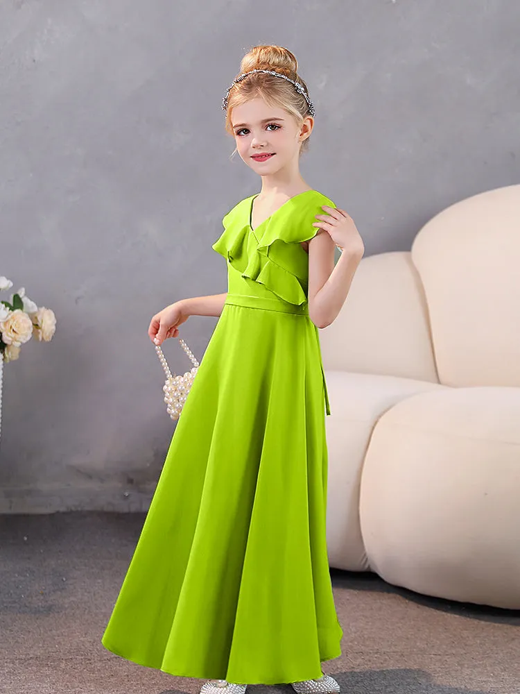 V-Neck Ruffles Chiffon Junior Bridesmaid Dresses
