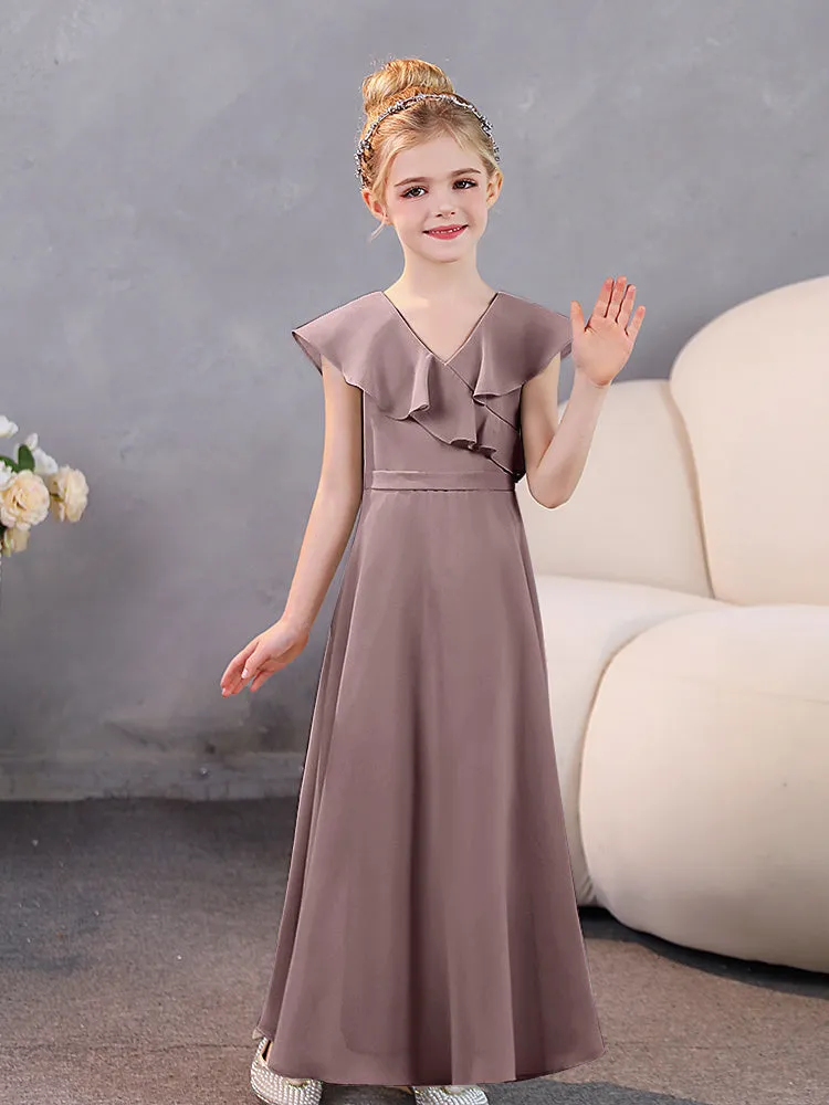 V-Neck Ruffles Chiffon Junior Bridesmaid Dresses
