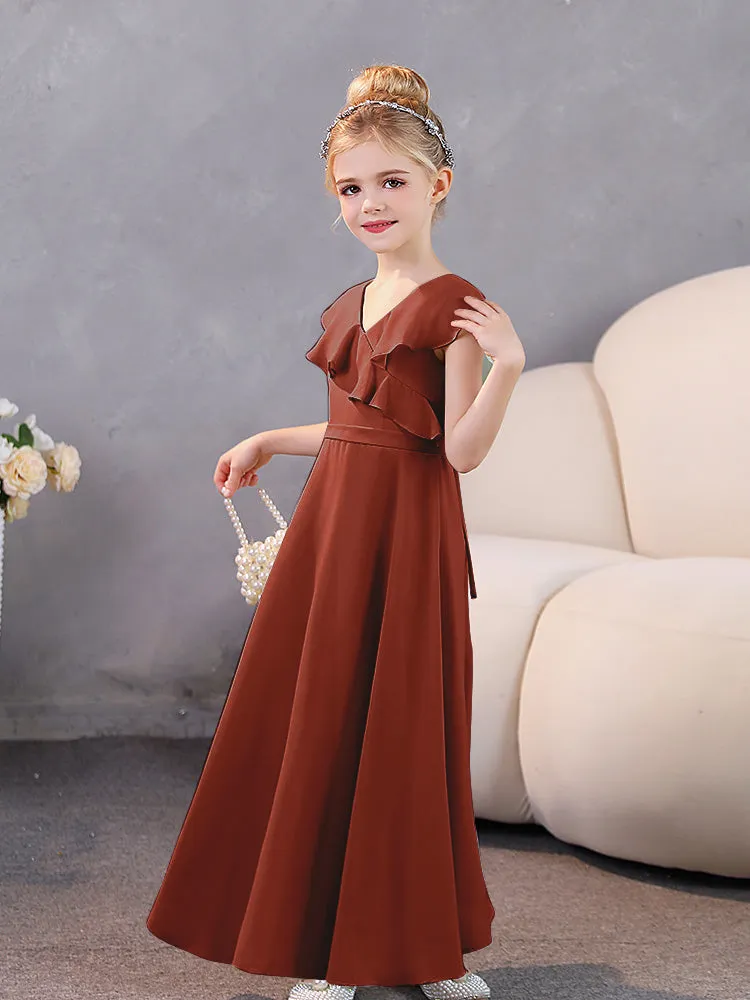 V-Neck Ruffles Chiffon Junior Bridesmaid Dresses
