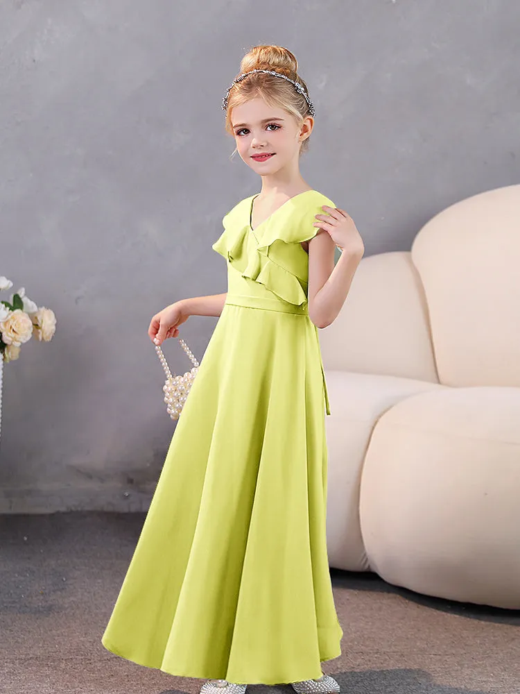 V-Neck Ruffles Chiffon Junior Bridesmaid Dresses