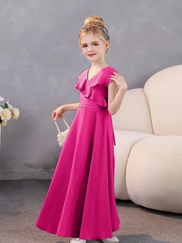 V-Neck Ruffles Chiffon Junior Bridesmaid Dresses