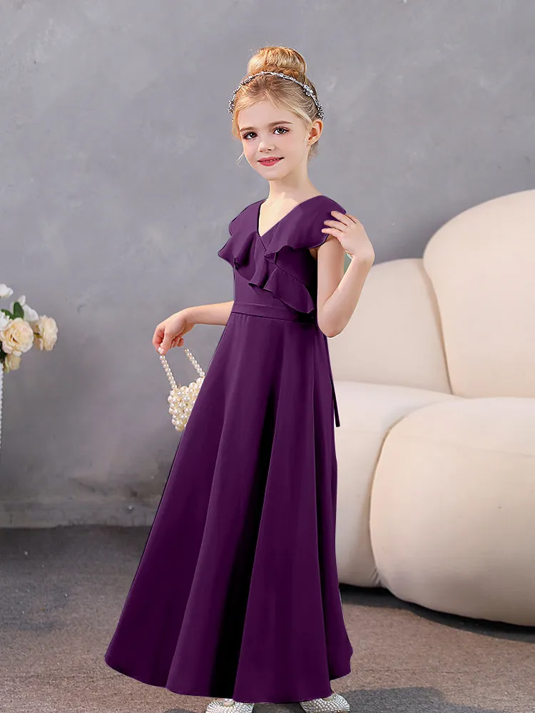 V-Neck Ruffles Chiffon Junior Bridesmaid Dresses