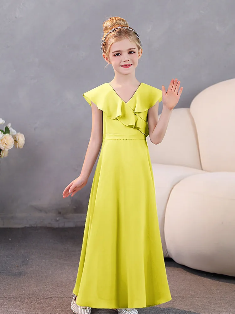 V-Neck Ruffles Chiffon Junior Bridesmaid Dresses