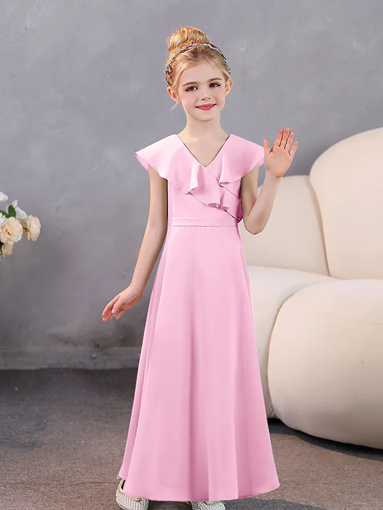 V-Neck Ruffles Chiffon Junior Bridesmaid Dresses