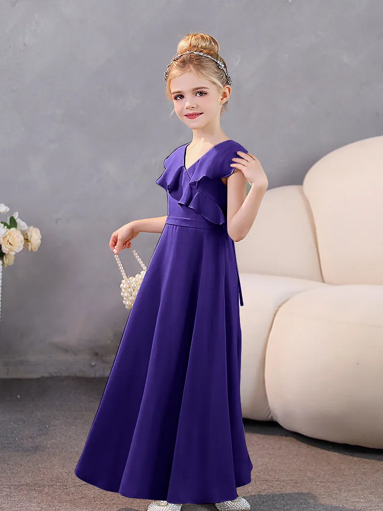 V-Neck Ruffles Chiffon Junior Bridesmaid Dresses