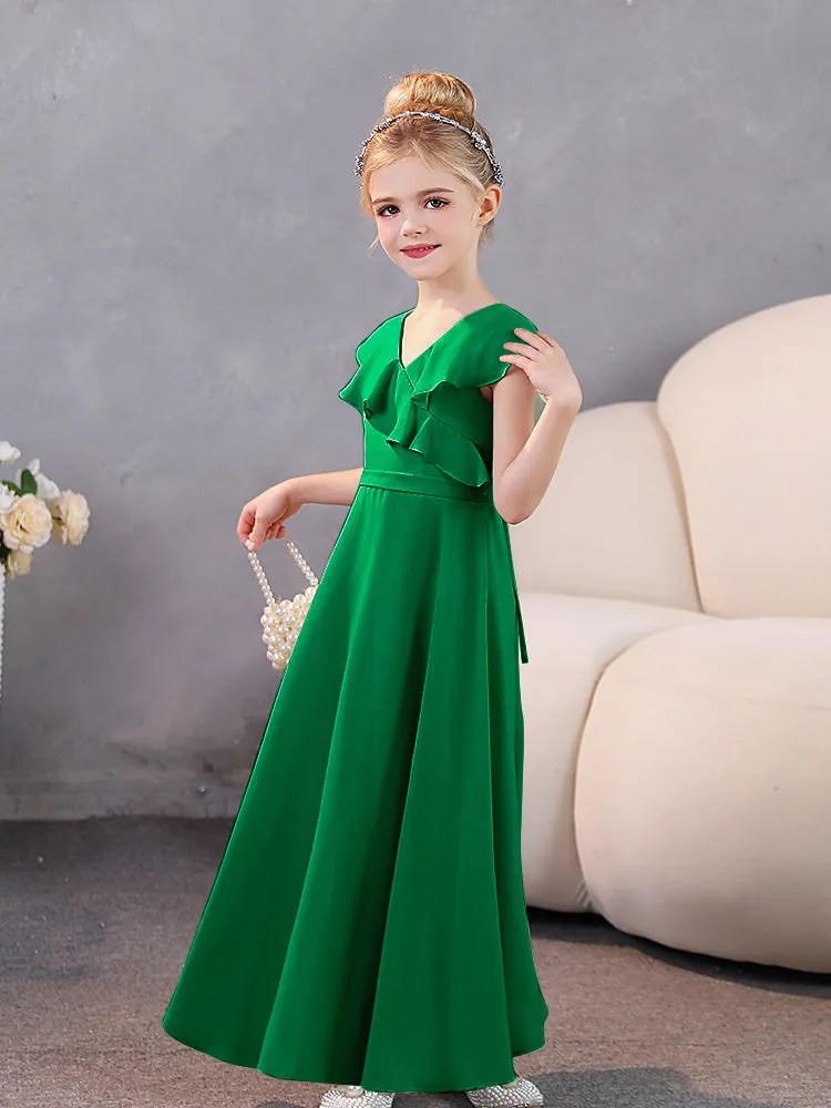 V-Neck Ruffles Chiffon Junior Bridesmaid Dresses