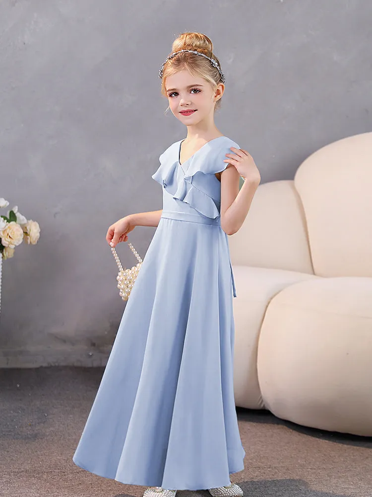 V-Neck Ruffles Chiffon Junior Bridesmaid Dresses