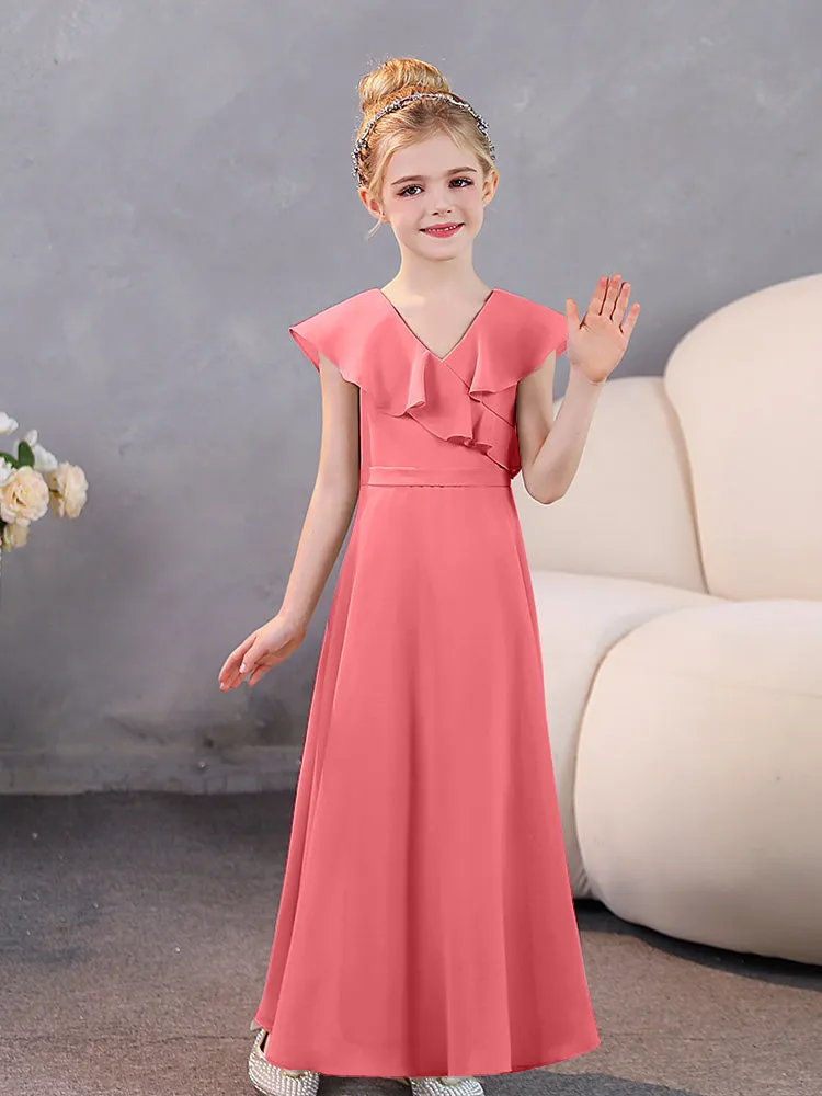 V-Neck Ruffles Chiffon Junior Bridesmaid Dresses
