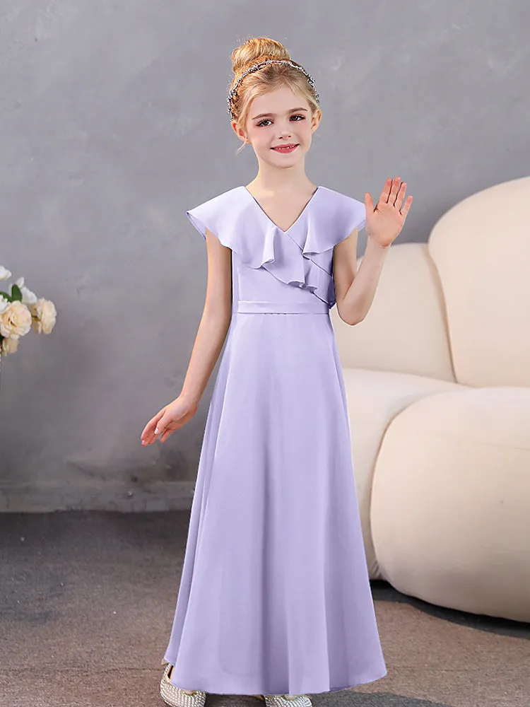 V-Neck Ruffles Chiffon Junior Bridesmaid Dresses