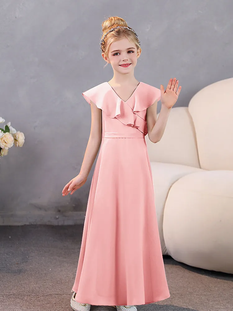 V-Neck Ruffles Chiffon Junior Bridesmaid Dresses