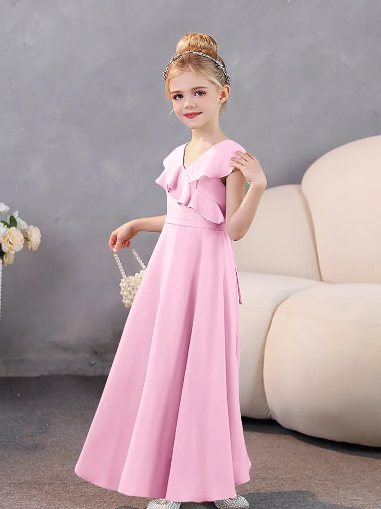 V-Neck Ruffles Chiffon Junior Bridesmaid Dresses