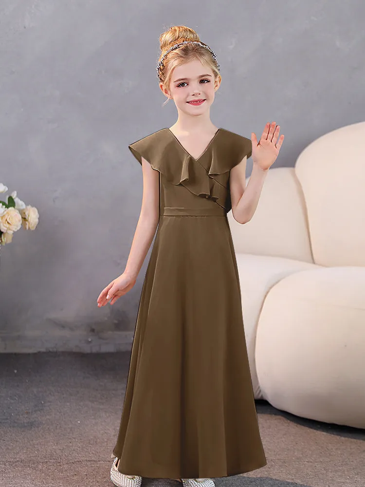 V-Neck Ruffles Chiffon Junior Bridesmaid Dresses