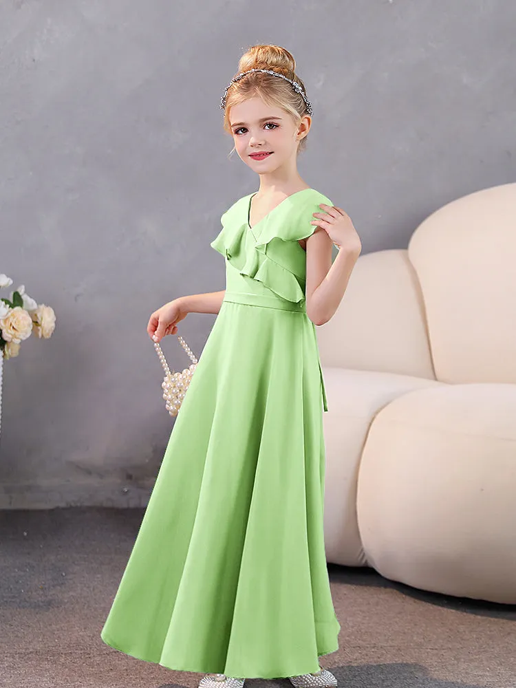 V-Neck Ruffles Chiffon Junior Bridesmaid Dresses