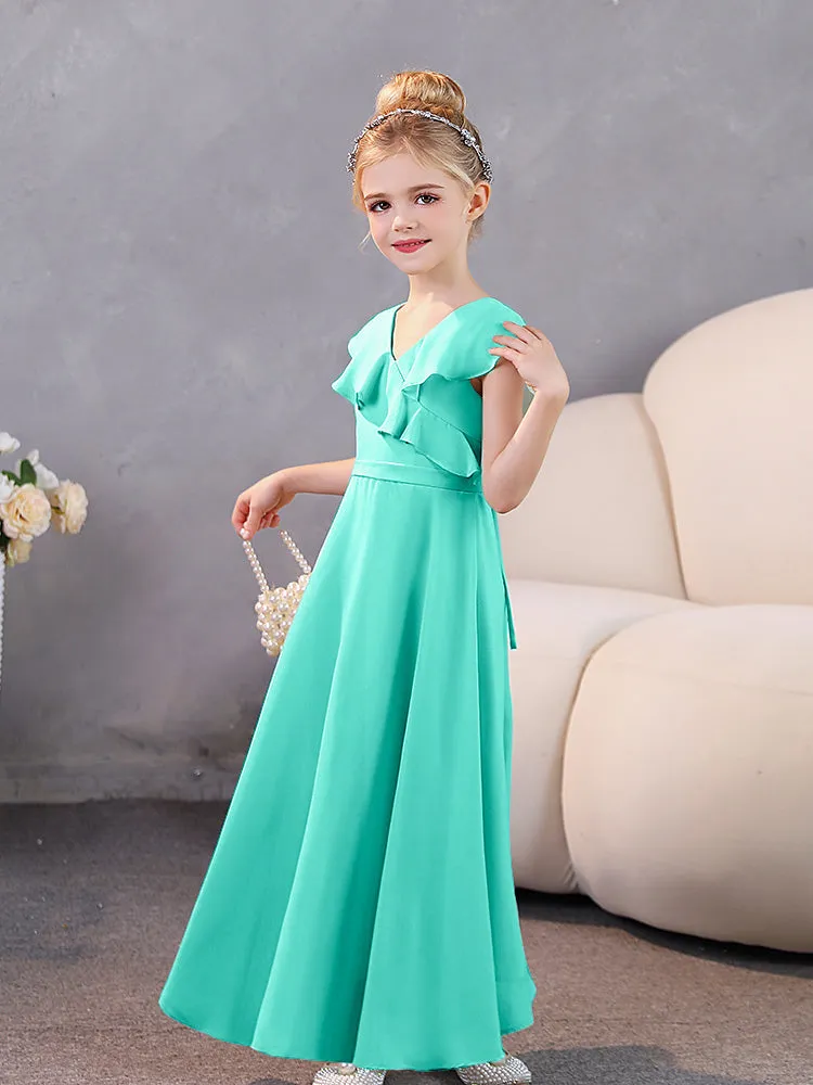 V-Neck Ruffles Chiffon Junior Bridesmaid Dresses