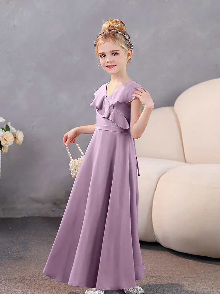 V-Neck Ruffles Chiffon Junior Bridesmaid Dresses