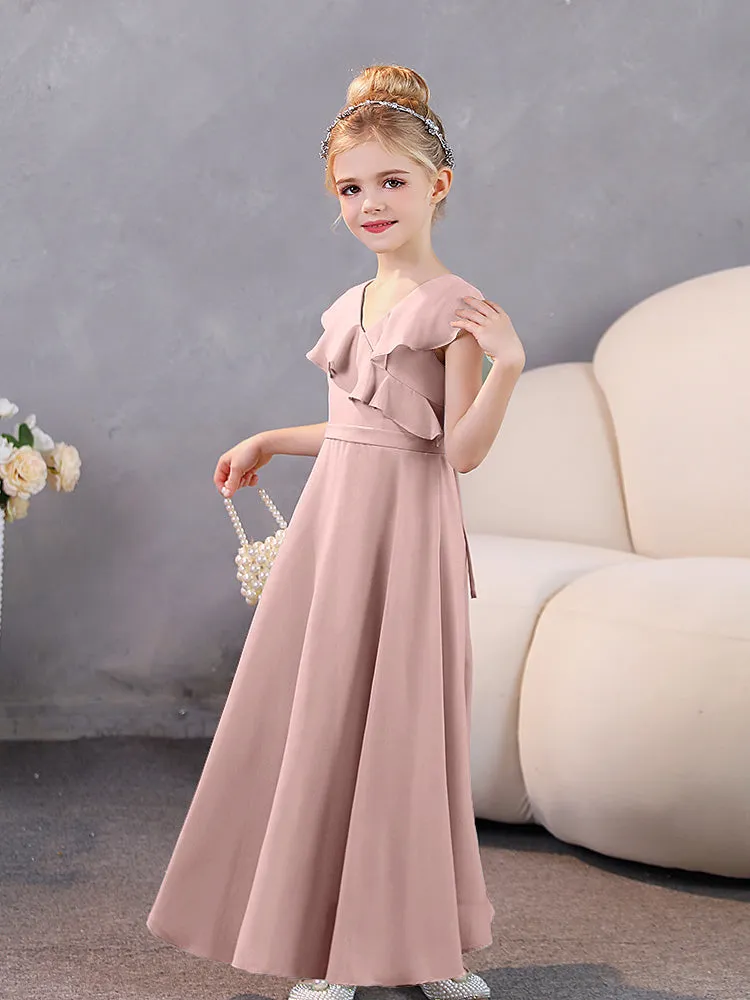 V-Neck Ruffles Chiffon Junior Bridesmaid Dresses