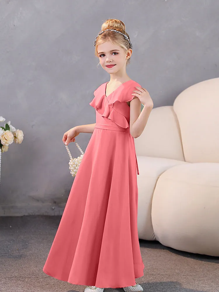 V-Neck Ruffles Chiffon Junior Bridesmaid Dresses