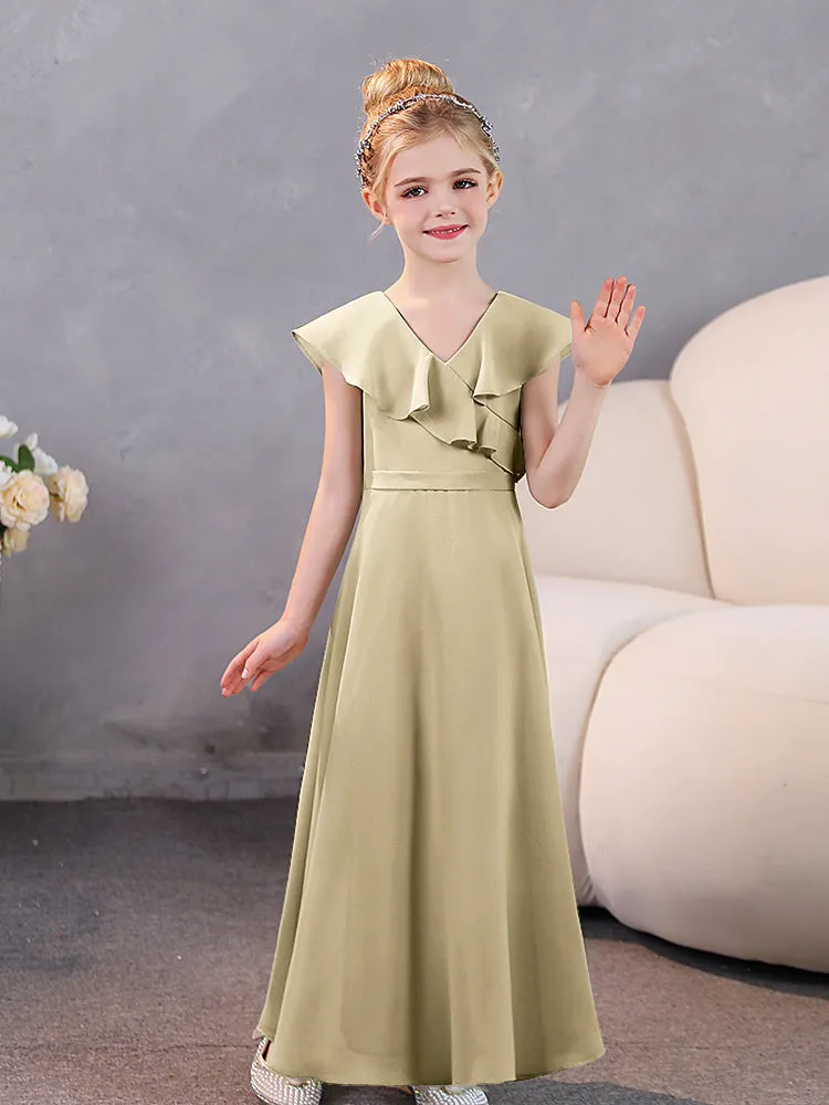 V-Neck Ruffles Chiffon Junior Bridesmaid Dresses